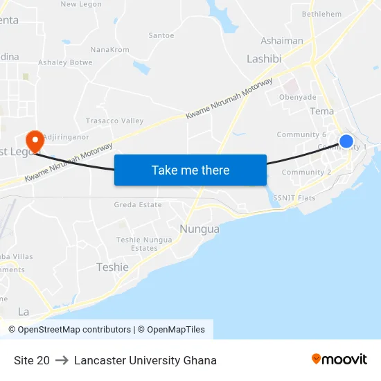 Site 20 to Lancaster University Ghana map