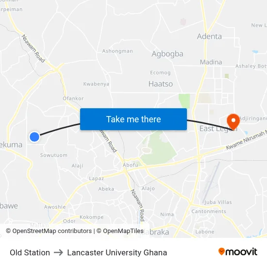 Old Station to Lancaster University Ghana map