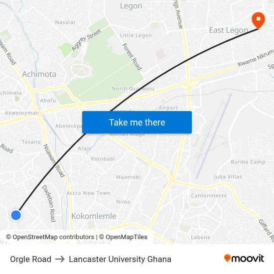 Orgle Road to Lancaster University Ghana map