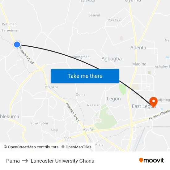 Puma to Lancaster University Ghana map