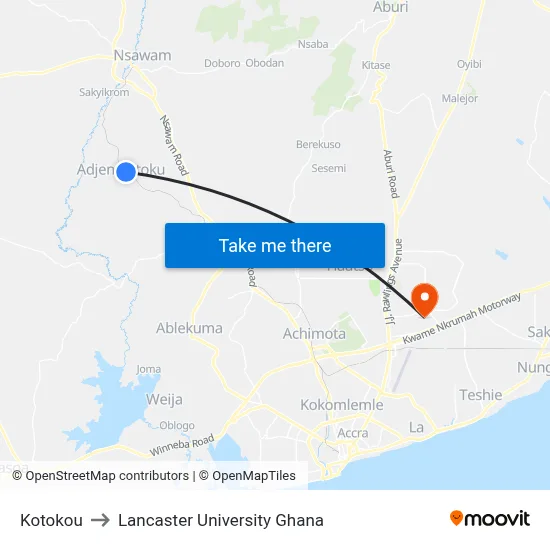 Kotokou to Lancaster University Ghana map