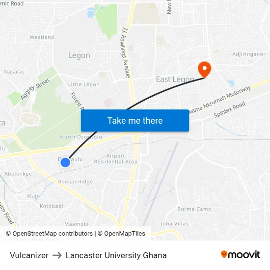 Vulcanizer to Lancaster University Ghana map