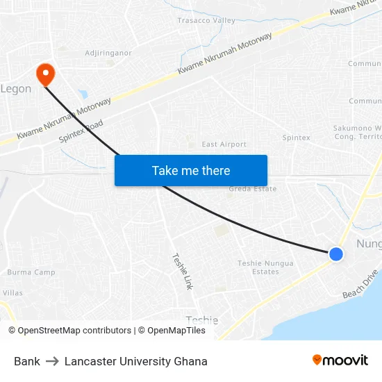 Bank to Lancaster University Ghana map