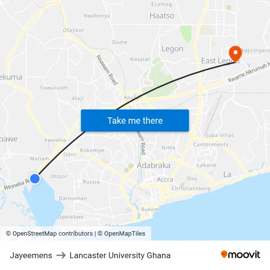 Jayeemens to Lancaster University Ghana map