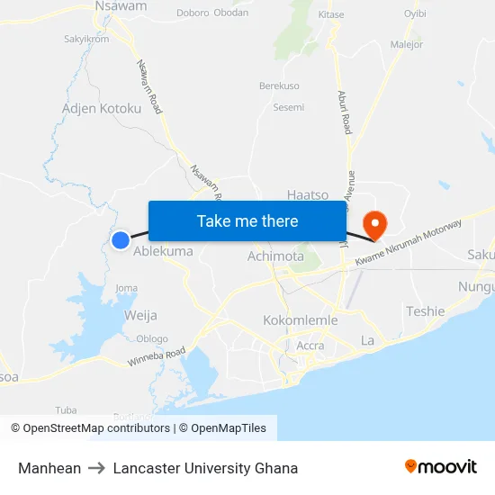 Manhean to Lancaster University Ghana map