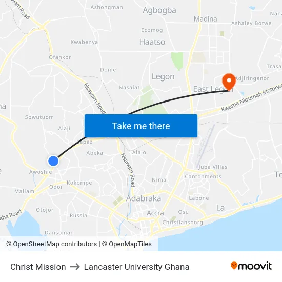 Christ Mission to Lancaster University Ghana map