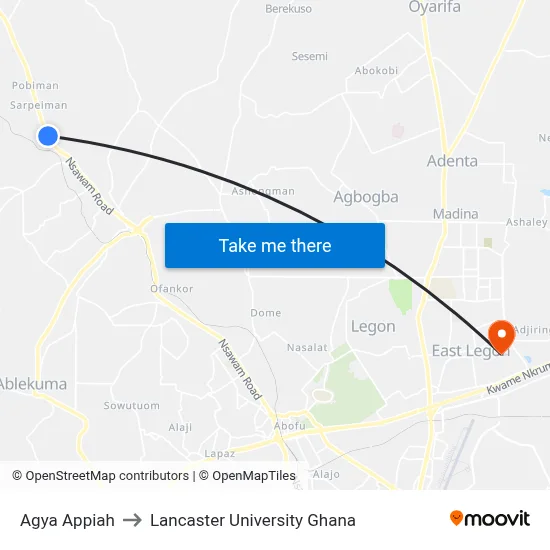 Agya Appiah to Lancaster University Ghana map