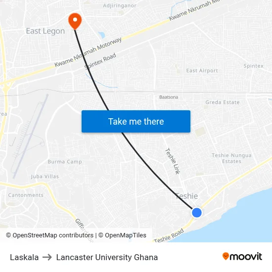 Laskala to Lancaster University Ghana map