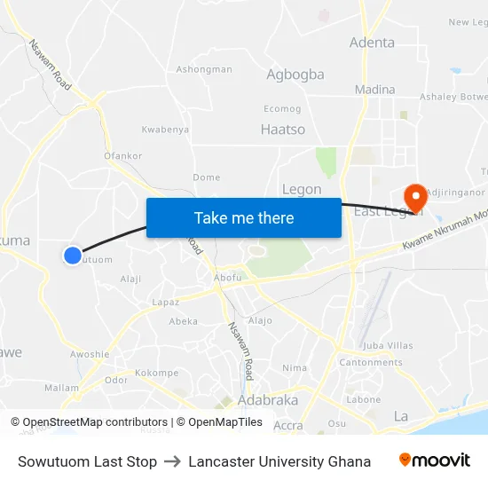 Sowutuom Last Stop to Lancaster University Ghana map