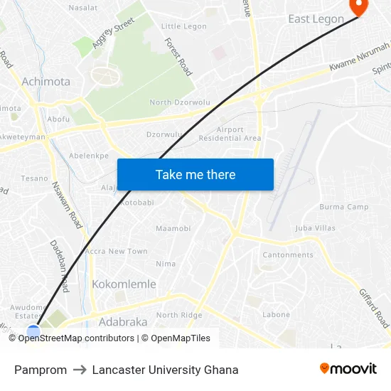 Pamprom to Lancaster University Ghana map