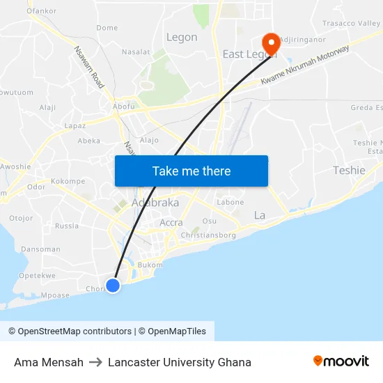 Ama Mensah to Lancaster University Ghana map