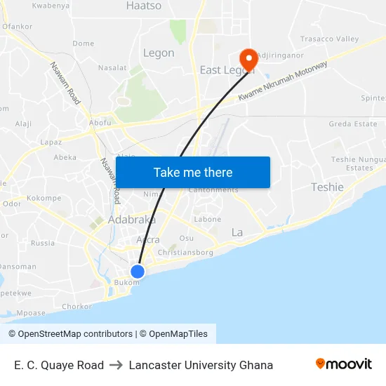 E. C. Quaye Road to Lancaster University Ghana map