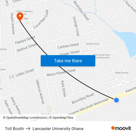 Toll Booth to Lancaster University Ghana map