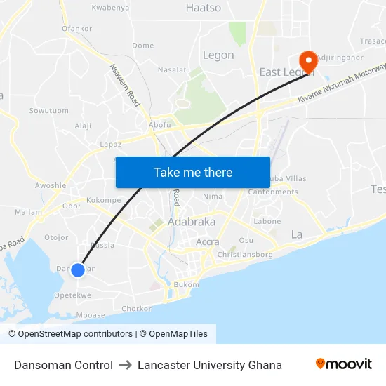 Dansoman Control to Lancaster University Ghana map