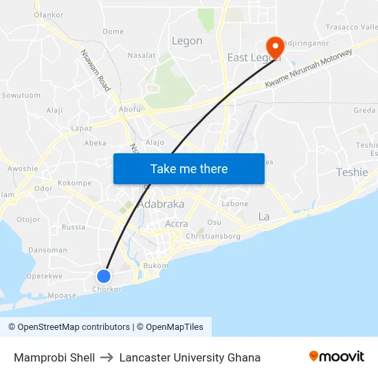 Mamprobi Shell to Lancaster University Ghana map