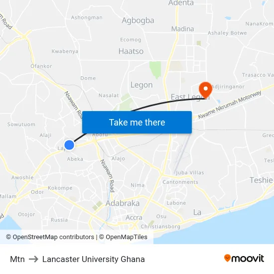 Mtn to Lancaster University Ghana map