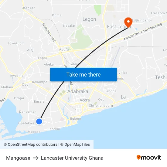 Mangoase to Lancaster University Ghana map