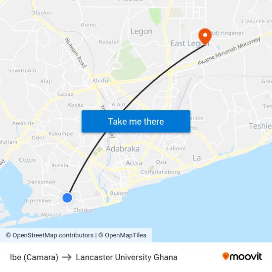 Ibe (Camara) to Lancaster University Ghana map