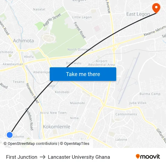 First Junction to Lancaster University Ghana map