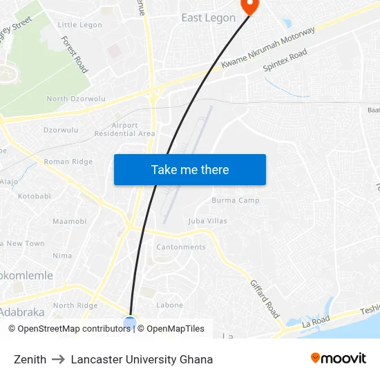 Zenith to Lancaster University Ghana map