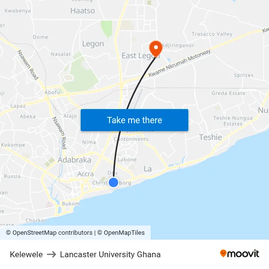 Kelewele to Lancaster University Ghana map