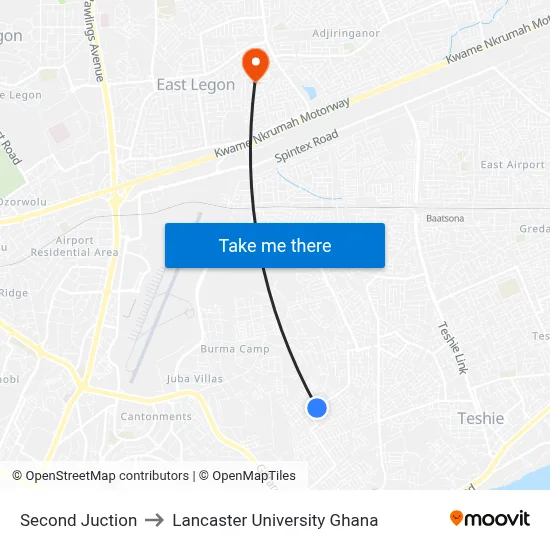 Second Juction to Lancaster University Ghana map