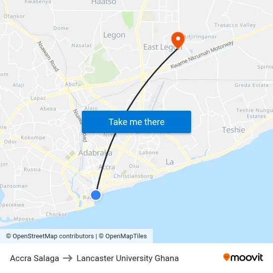 Accra Salaga to Lancaster University Ghana map