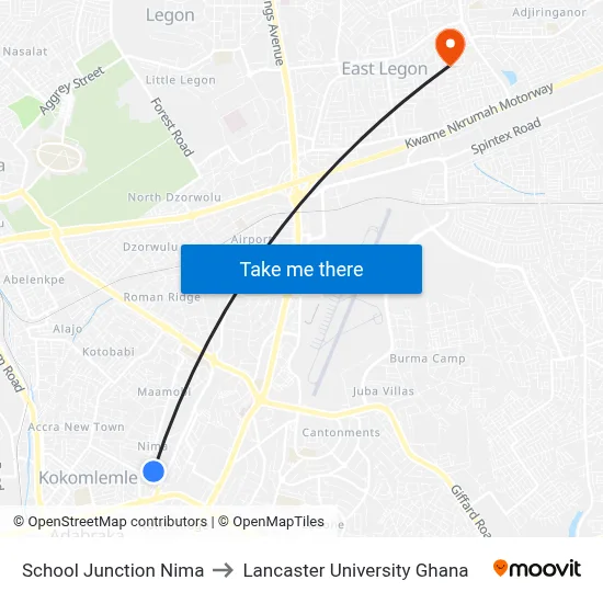 School Junction Nima to Lancaster University Ghana map