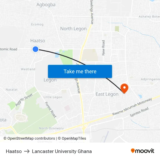 Haatso to Lancaster University Ghana map