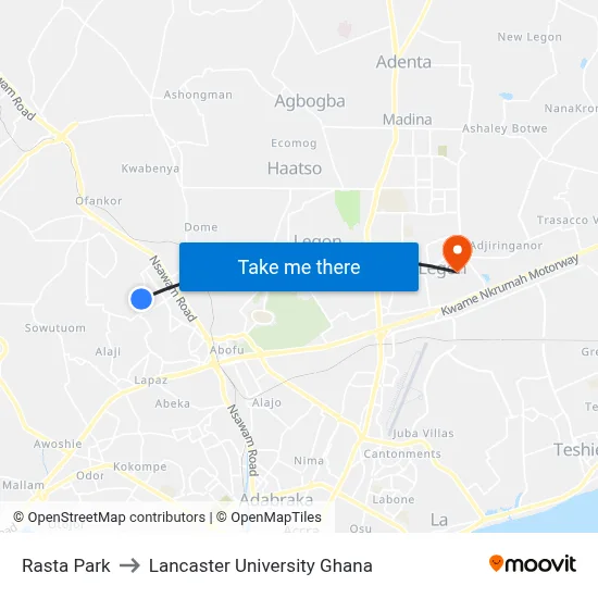 Rasta Park to Lancaster University Ghana map