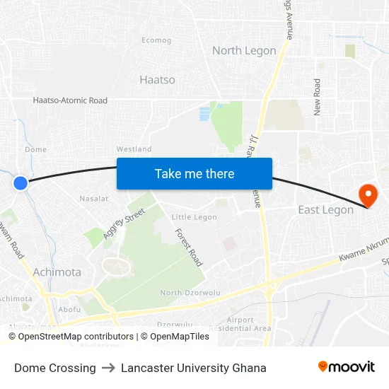Dome Crossing to Lancaster University Ghana map