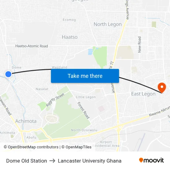 Dome Old Station to Lancaster University Ghana map