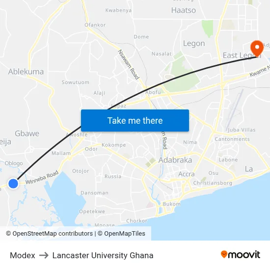 Modex to Lancaster University Ghana map
