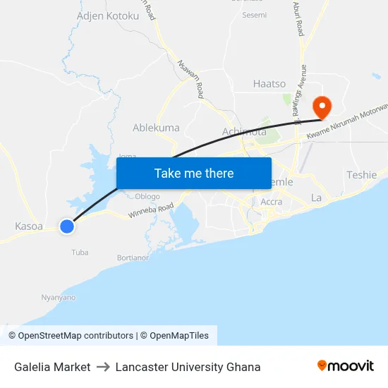 Galelia Market to Lancaster University Ghana map