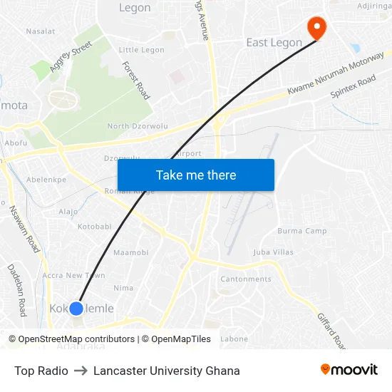 Top Radio to Lancaster University Ghana map