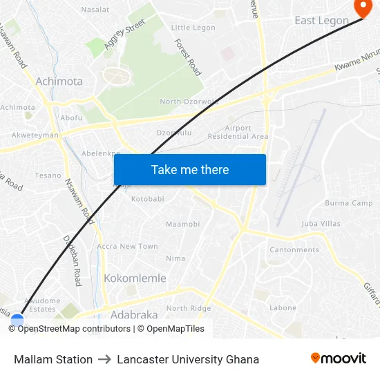 Mallam Station to Lancaster University Ghana map
