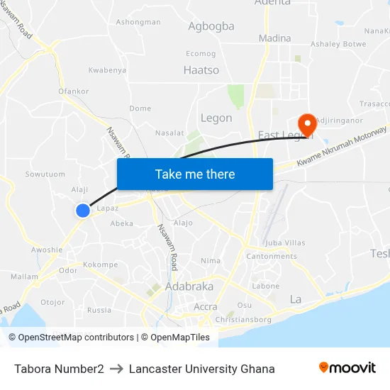 Tabora Number2 to Lancaster University Ghana map