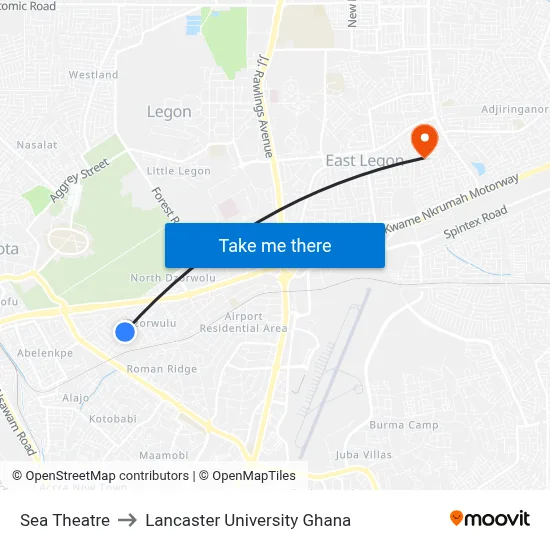 Sea Theatre to Lancaster University Ghana map