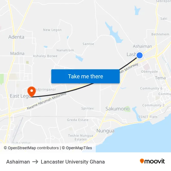 Ashaiman to Lancaster University Ghana map