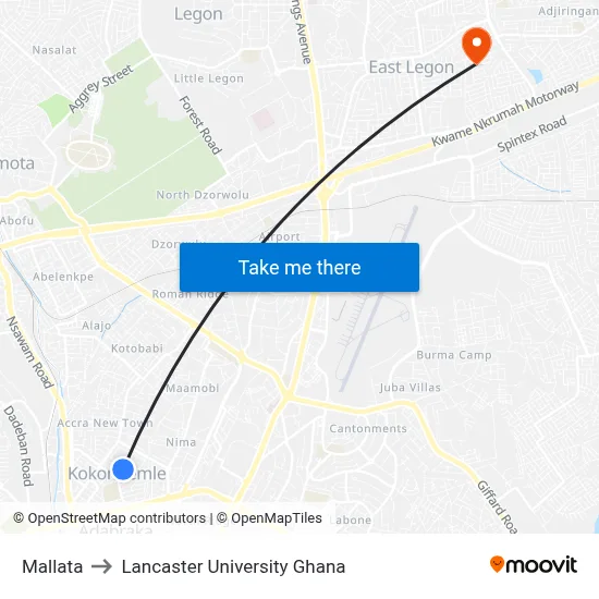Mallata to Lancaster University Ghana map
