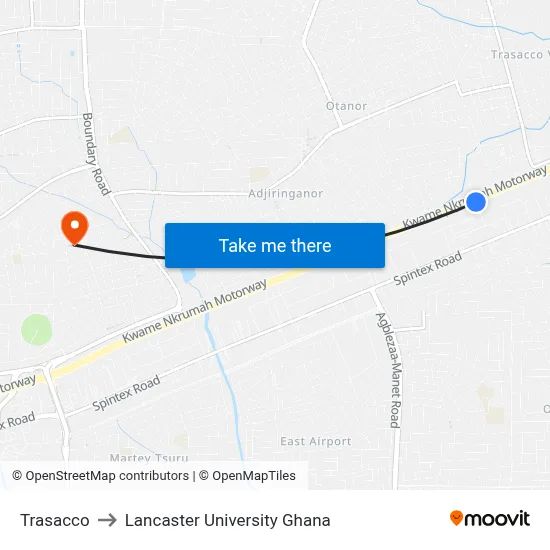Trasacco to Lancaster University Ghana map