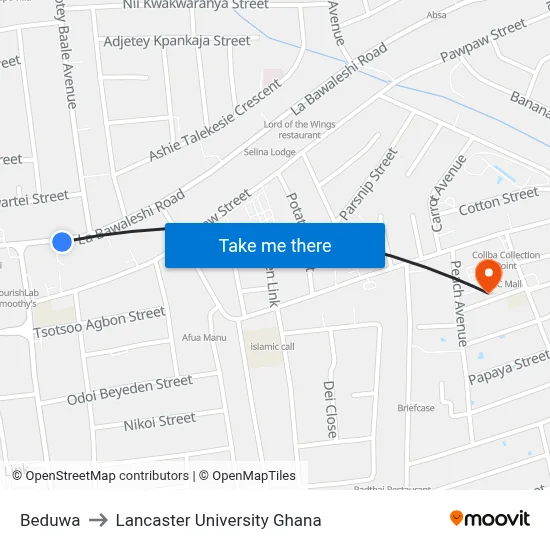 Beduwa to Lancaster University Ghana map