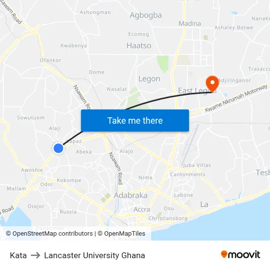 Kata to Lancaster University Ghana map