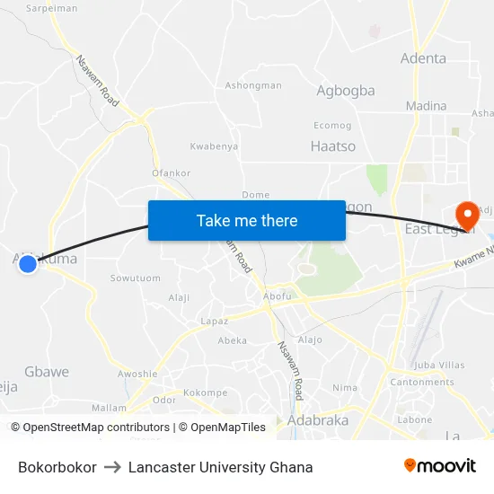 Bokorbokor to Lancaster University Ghana map