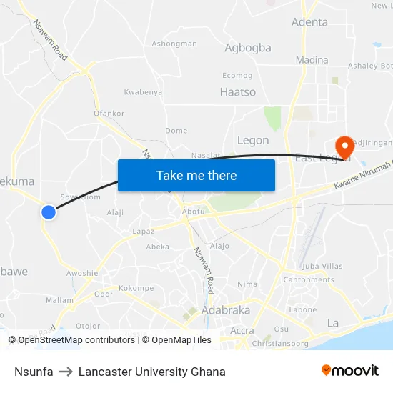Nsunfa to Lancaster University Ghana map