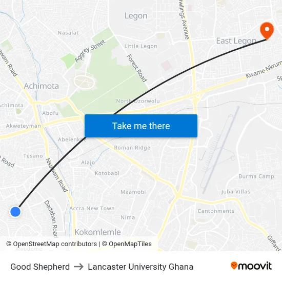 Good Shepherd to Lancaster University Ghana map