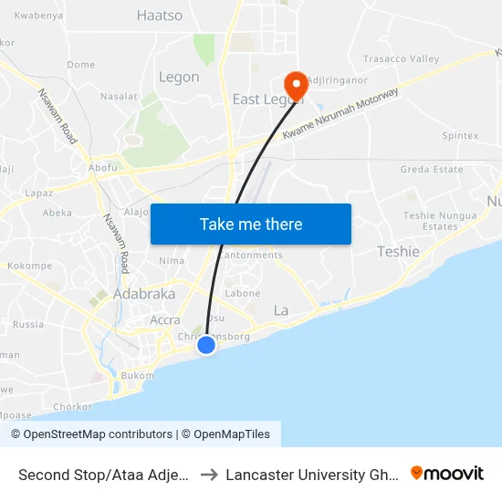 Second Stop/Ataa Adjettey to Lancaster University Ghana map