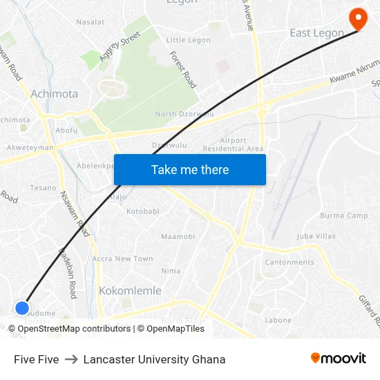 Five Five to Lancaster University Ghana map