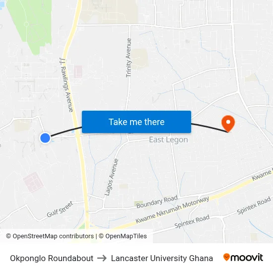 Okponglo Roundabout to Lancaster University Ghana map