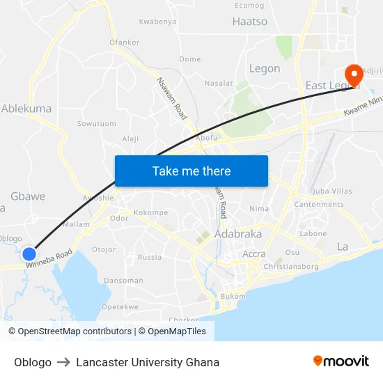 Oblogo to Lancaster University Ghana map